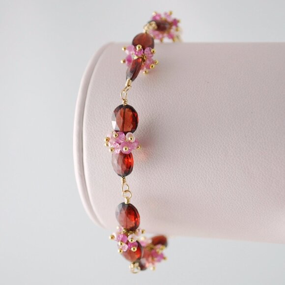 Garnet and Pearl Gemstone Bracelet for Valentine's Day - Picture 1 of 5